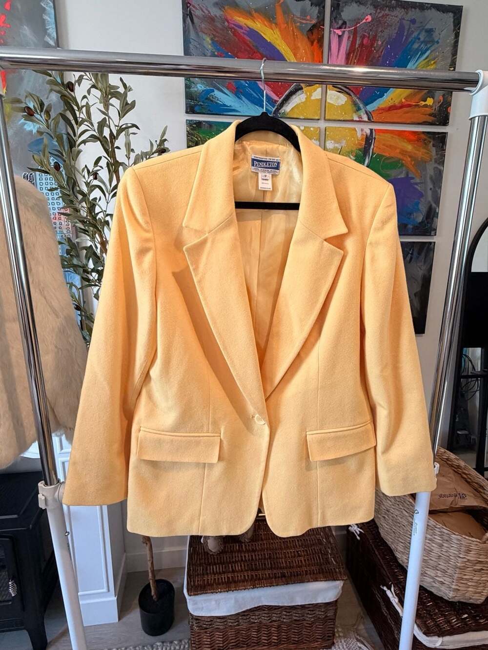 Vintage Pendleton 100% Virgin Wool Blazer Butter Yellow Jacket Grandmacore 10